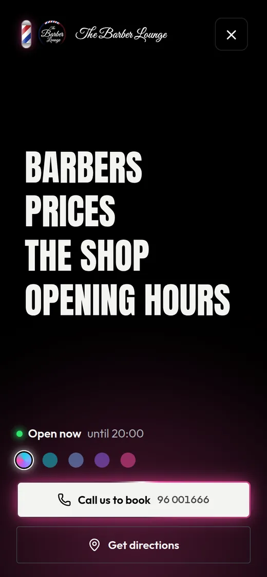 The phone menu: open now, call or directions.