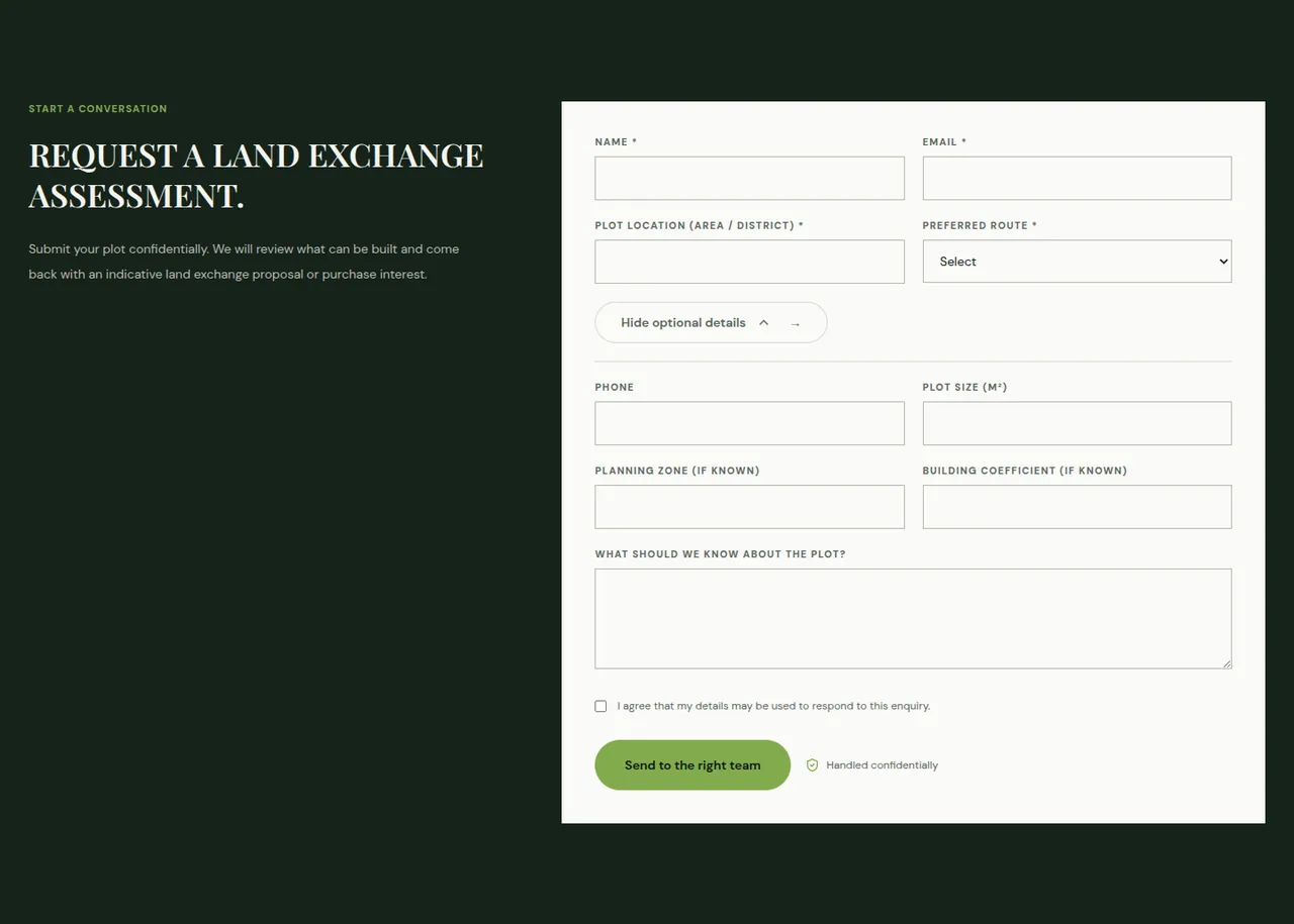 One enquiry form, shaped for each kind of request.
